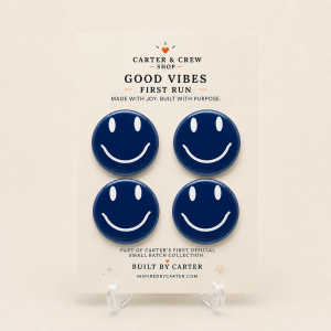 Set of four navy Classic Smiley magnets