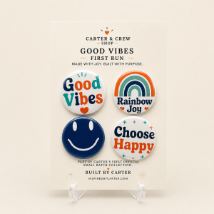 Good Vibes First Run collection with four colorful designs