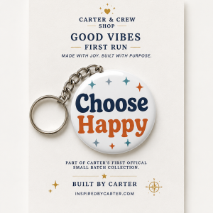 Choose Happy 2.25-inch keychain displayed on its Carter & Crew Shop product card.
